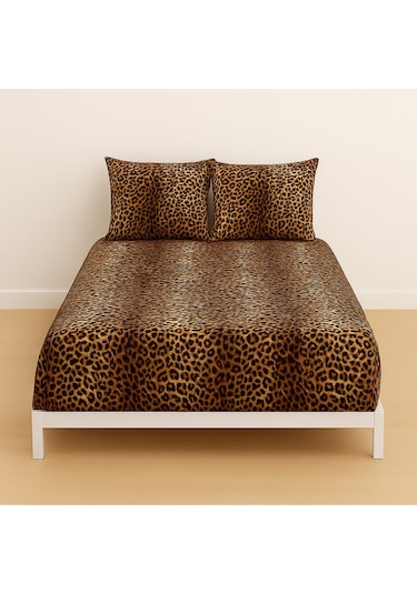 Desenli Çift Kişilik Lastikli Battal 180 X 200 Çarşaf Ve 2 Adet Yastık Kılıfı Kahverengi