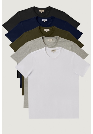 Ac&Co / Altınyıldız Classics Slim Fit Dar Kesim Bisiklet Yaka Tişört Paketi 5'li Çok Renkli