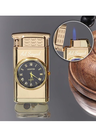 Kişiye Özel Işıklı Saatli Çakmak Gold