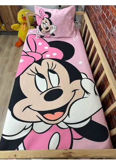Pembe Mini Dijital Baskı Kapitone Pike Takımı