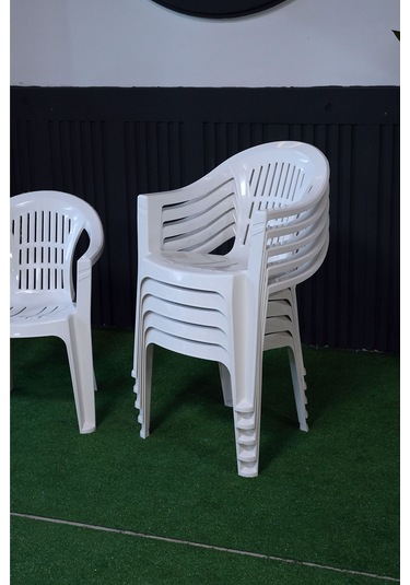 Plastik Bahar Kollu Bahçe Balkon Koltuk Beyaz 6 Adet Beyaz