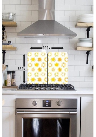 2' Li 30X52 CM Güneş Desenli Cam Ocak Arkası Koruyucusu