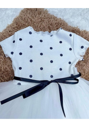 Minaz Baby Beyaz Puantiyeli Elbise Beyaz