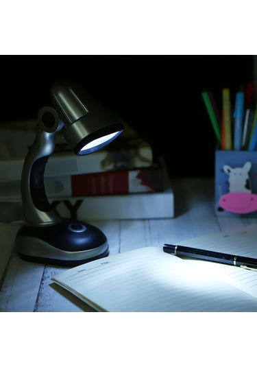 Yunboo 12 Led Işıklı Mini Masa Lambası - Aydınlatma Açısı Ayarlanabilir, 3xaa Pil İle Çalışır, Göz Koruyucu Işık Gri