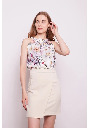 Yüksek Bel Anvelop Kruvaze Pamuklu Likralı Kumaş Kalem Ofis Etek-şampanya Şampanya