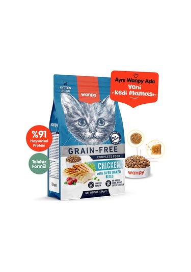 Wanpy Tahılsız Tavuklu Yavru Kedi Maması 1,5kg