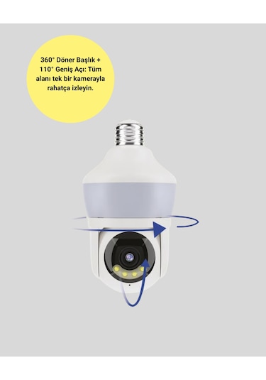 360 Full Hd Wi-fi Akıllı Ampül Kamera Gece Görüşlü .