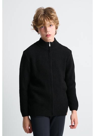 Alexandergardı Fermuarlı Dik Yaka Hırka Siyah