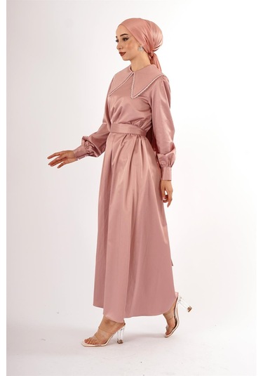 Pamuk Saten Pudra Elbise Beyaz