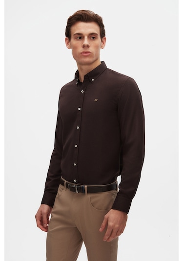 Ds Damat Slim Fit Acı Kahve Oxford Düğmeli Yaka Kolay Ütülenebilir Nakış Detaylı Pamuklu Gömlek 4hc02ort03265 Acı Kahve Acı Kahverengi