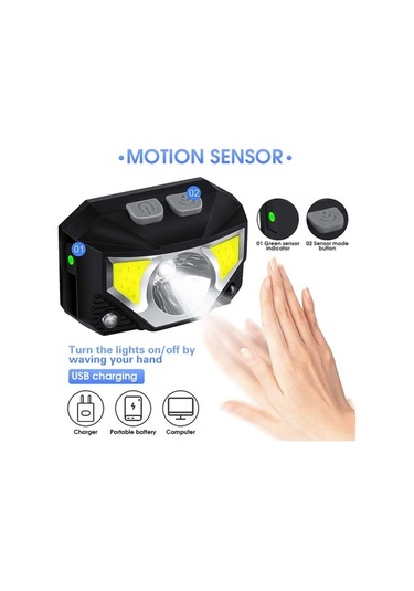 Ulzyvf Şarj Edilebilir Baş Lambası, Beyaz Kırmızı Işık, 1100 Lumen, 2 Paket Hareket Sensörlü Su Geçirmez Baş Işıkları Siyah