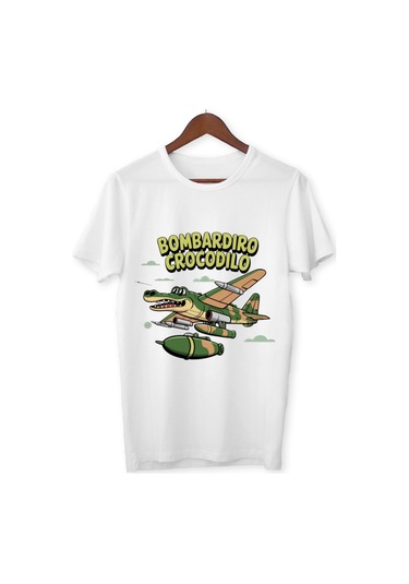 Bombardino Crocodilo Tişört Bombarıddıno Crocodil Çocuk T-shirt Tung Sahur Yetişkin Unisex Tişört Beyaz