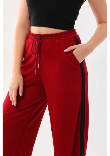 Sistas Kadın Belden Bağlamalı Rahat Form Pantolon 22927 Bordo