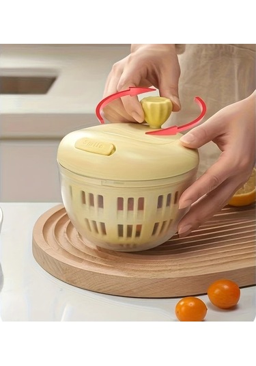 Elmpaly Sarı 10 Saniyede Yüksek Hızlı El Tipi Salata Sebze Kurutucu