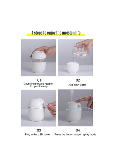 Skycity Usb Sürekli Buharlandıran Ev Ofis Araç Kullanıma Uygun 2 Seviye Buhar 5-10 Saat Süre 100g Hafif Sessiz İşleyen Beyaz Nemlendirici