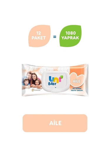 Uni Baby Aile Islak Mendil 12 x 90'lı 1080 Yaprak