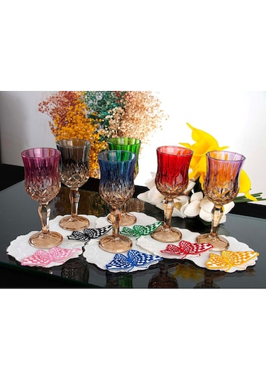 Plt Design 6'lı 3 Boyutlu Kelebek Desenli Nakış Işleme Keten Çay,kokteyl Ve Kahve Yanı Sunum Peçetesi Şeffaf