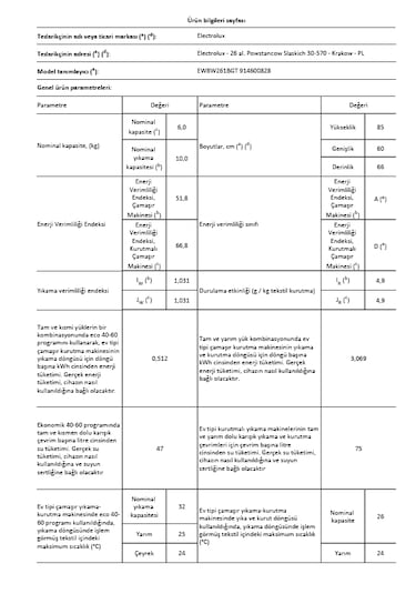 Electrolux EW8W261BGT  6 KG 10 KG 1600 Devir Kurutmalı Çamaşır Makinesi