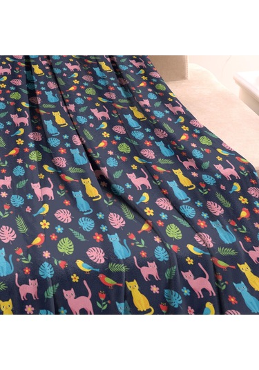 Cat Desenli 40x50 İnç Flanel Polar Battaniye, Yumuşak, Kalın, Tüm Mevsimler-a55 Cat Tropical Dark