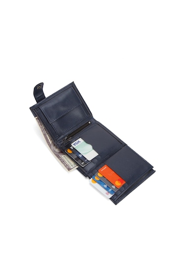 Tuldar Erkek Deri Bozuk Para Hazneli Kartlık Cüzdan 10x12cm Tul515 - Lacivert - Beyaz