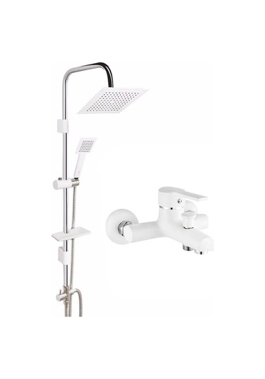 Beyaz Skyline Tepe Duş Seti Ve Beyaz Inci Banyo Bataryası Beyaz