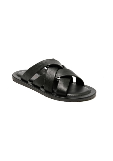 Black Terlik Erkek M7727 The Sandals Factory Leather Upper Sandals Siyah