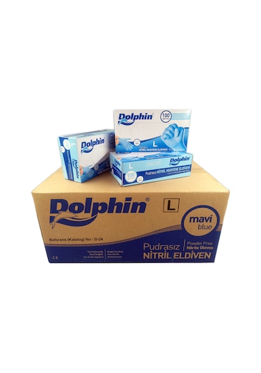 Dolphin Nitril Pudrasız Muayene Eldiven  Mavi 20 x 100 'lü L