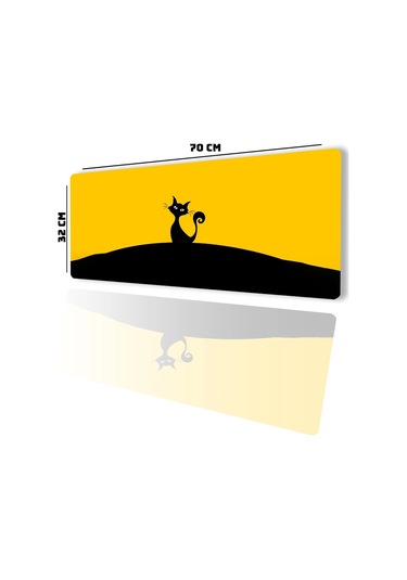 Sonictouch Kara Kedi Sarı Siyah Gamer Oyuncu Dikişsiz Sıvı Geçirmez Klavye Mouse Pad 32x70cm Mousepad