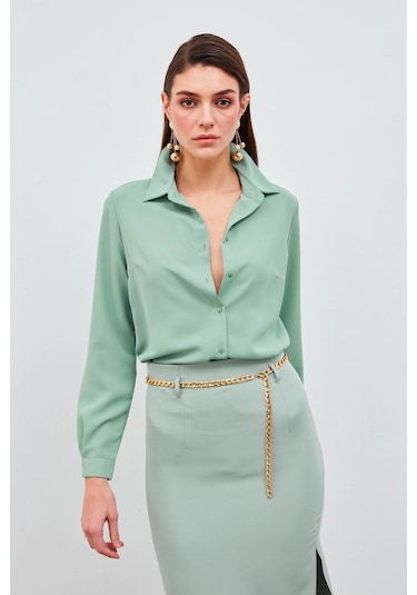 Sateen Düz Klasik Gömlek - Mint Mint Yeşili