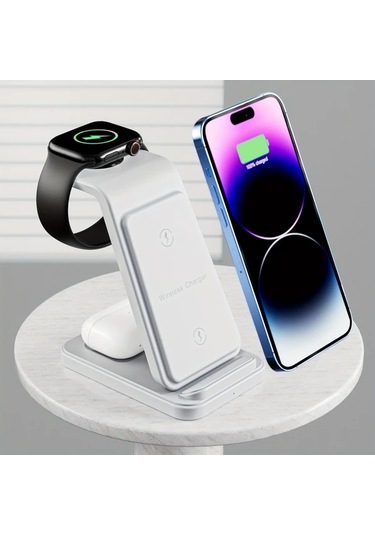 Elmpaly Black 3ü 1 Arada Hızlı Kablosuz Şarj İstasyonu İphone Uyumlu 16/15/14/13/12 İwatch 10/9/8 Airpods 1/2/3/pro