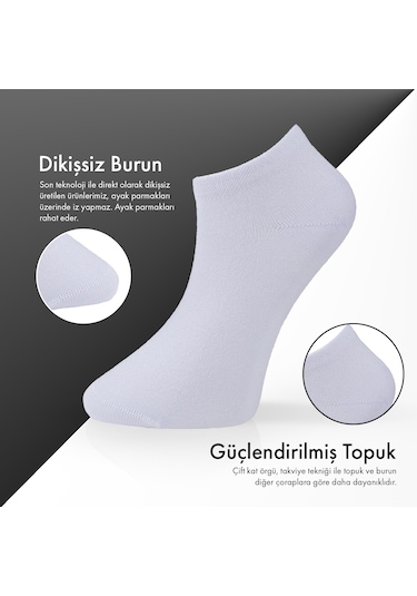 Saf Bambu Erkek Patik Düz Siyah Çorap Dikişsiz Premium Hediye Kutulu 6'lı Prime Bamboo Serisi L5952aznb Beyaz