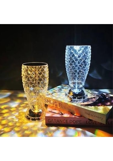 Balık Süzgeç Model Usb Şarjlı Kumandalı 16farklı Işık Modlu Masa Üstü Kristal Akrilik Led Çok Renkli