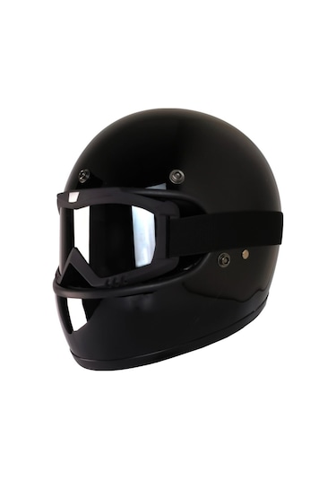 Motoanl Motosiklet Retro Harley Cafe Racer Vespa Modüler Ve Anti Uv Gözlüklü Kapalı Kask Siyah