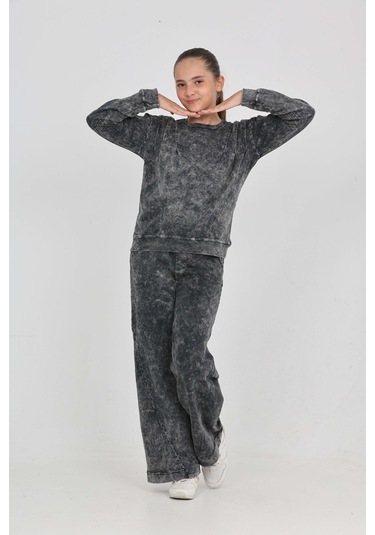 Toontoy Kız Çocuk Asit Yıkamalı Eşofman Takım Ekru