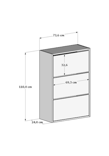 3 Kapaklı Kayar Raflı Ayakkabılık Çam Çam