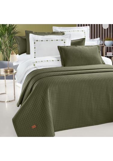 PASIONI- Saten -Elegante-Haki Çift Kişilik Yatak Örtüsü Takımı Haki