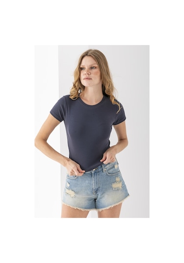 Giysa Kadın Bisiklet Yaka Pamuklu Basic Body Füme - 25873 Füme