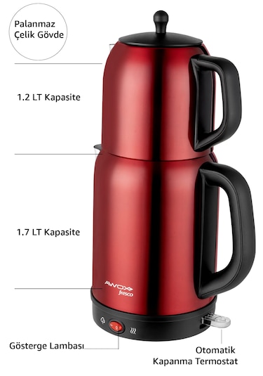 Awox Fresco 2'si 1 Arada Paslanmaz Çelik 1.7 L Çay Makinesi Su Isıtıcı