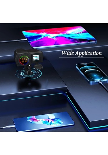 Honeybeeshop 1 Bilgisayar Drag 3 Motosiklet Şarj Cihazı Dijital Ekran Çift Usb Araç Şarj Aleti 5v3a İphone Huawei İçin