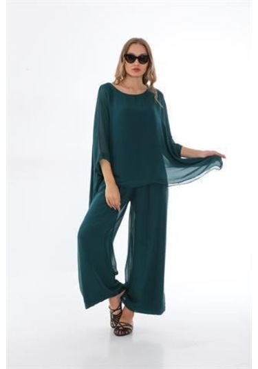 İtalyan Yarasa Kollu İpek Bluz Zümrüt Yeşili