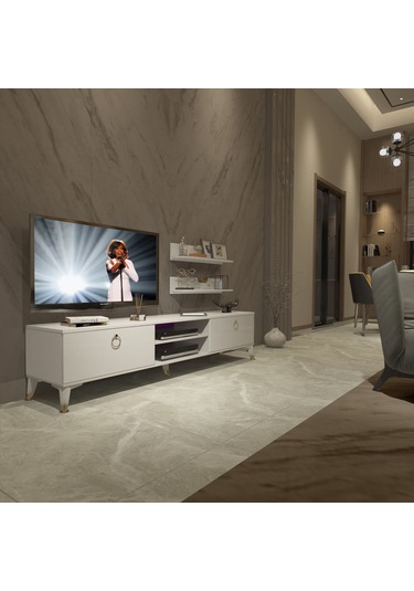 Decoraktiv Eko 4 Mdf Dvd Gold Tv Ünitesi Tv Sehpası Beyaz