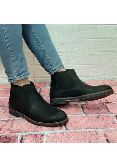 Voyager 3502 Siyah Hakiki Deri Bilekte Lastikli Erkek Bot