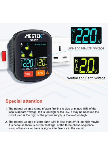 30-250v Taşınabilir Dijital Priz Test Cihazı Dedektörü Rcd Voltaj Test Cihazı Toprak Polarite Faz Kontrol Aracı Renkli Ekran İle
