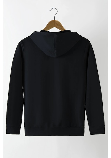 Relax&Basic Ünisex Basic Slim Fit Kapüşonlu Fermuarlı Cepli Sweatshirt Siyah Siyah