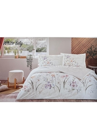 Özdilek White Lily Ranforce Çift Kişilik Nevresim Takımı Beyaz - Lila 200 x 220 Beyaz - Lila