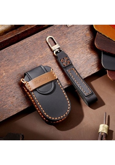 Tongxida Hallmo Jeep Compass Uyumlu 5 Düğmeli Koyu Deri Anahtarlık, Siyah