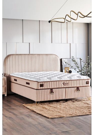 Line Visco Yatak 90x190 Cm Tek Kişilik 28 Cm Visco Süngerli Yaylı Lüks Yatak Orta Sert Krem Kumaş