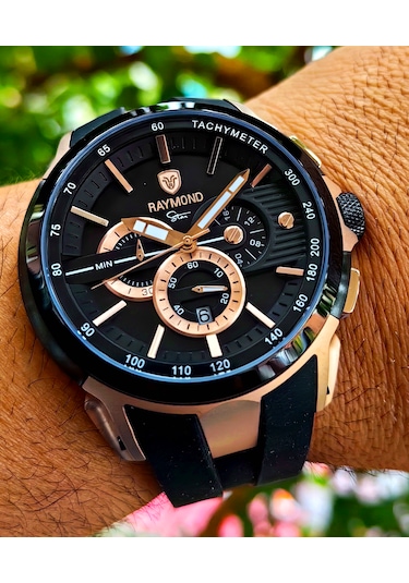 Raymond Star Seri Siyah Silikon Kordon Erkek Kol Saati Siyah