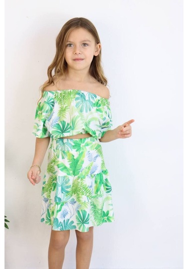 Carmen Yaka Madonna Desenli Etekli Takım - Bahar Esintisi Tropikal Rüzgar Etekli Takım Çok Renkli