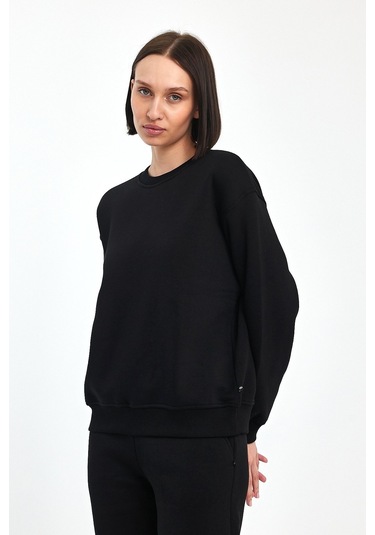 Odda Bisiklet Yaka Sweatshirt Siyah